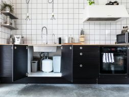 white and black kitchen cabinet
