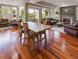 rectangular brown wooden table and chair set